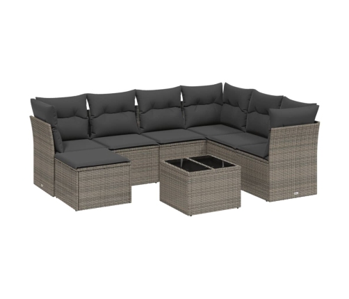Set de sofás de jardín 8 pzas y cojines ratán sintético gris