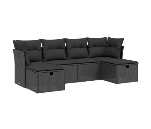 Set de sofás de jardín 6 piezas y cojines ratán sintético negro