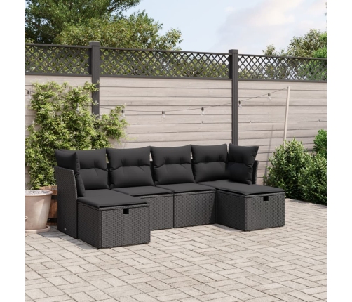 Set de sofás de jardín 6 piezas y cojines ratán sintético negro