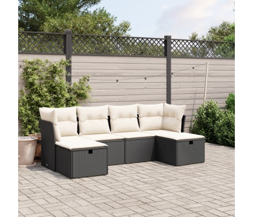 Set de sofás de jardín 6 piezas y cojines ratán sintético negro