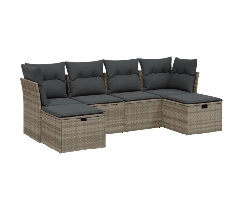 Set de sofás de jardín 6 pzas y cojines ratán sintético gris