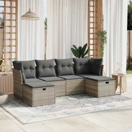 Set de sofás de jardín 6 pzas y cojines ratán sintético gris