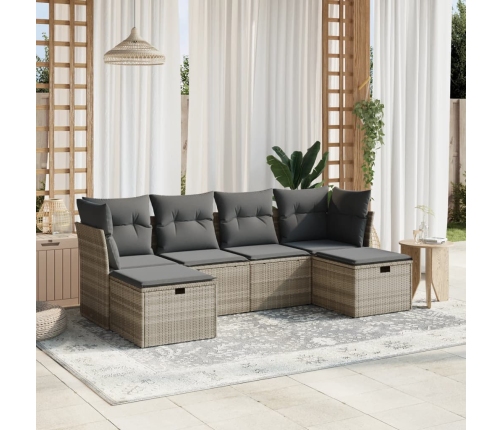 Set de sofás de jardín 6 pzas y cojines ratán sintético gris