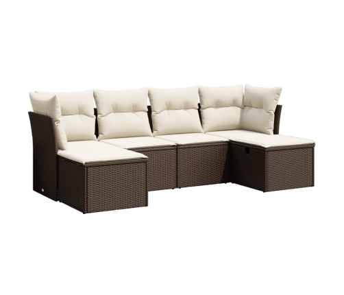 Set sofás de jardín 6 piezas y cojines ratán sintético marrón