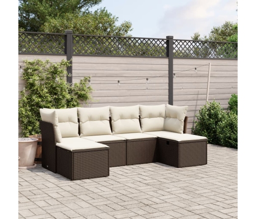 Set sofás de jardín 6 piezas y cojines ratán sintético marrón
