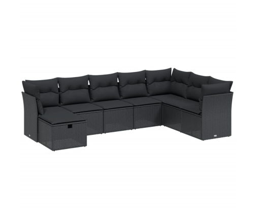 Set de sofás de jardín 8 piezas y cojines ratán sintético negro