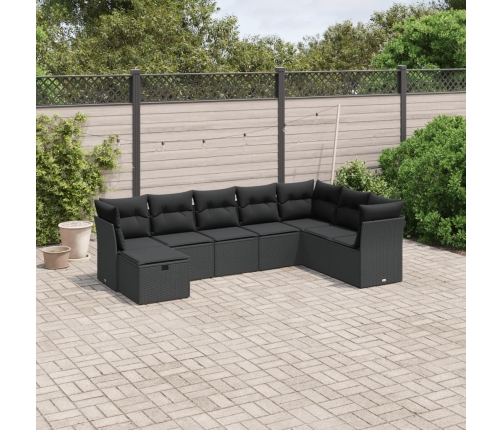 Set de sofás de jardín 8 piezas y cojines ratán sintético negro