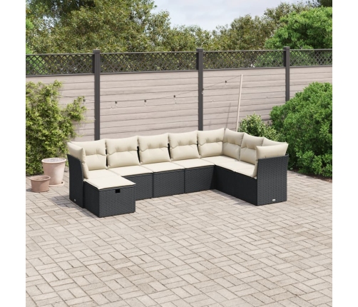 Set de sofás de jardín 8 piezas y cojines ratán sintético negro