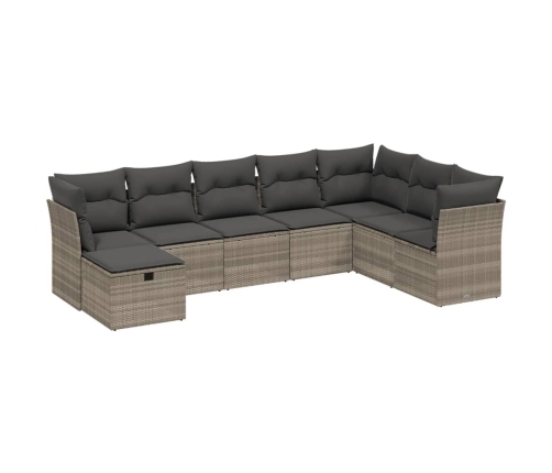Set de sofás de jardín 8 pzas y cojines ratán sintético gris