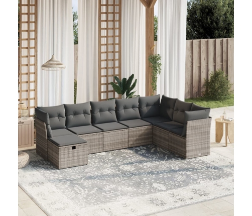 Set de sofás de jardín 8 pzas y cojines ratán sintético gris