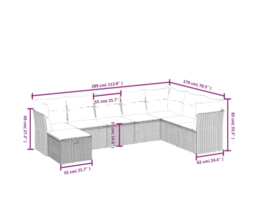 Set sofás de jardín 8 piezas y cojines ratán sintético marrón