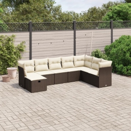 Set sofás de jardín 8 piezas y cojines ratán sintético marrón