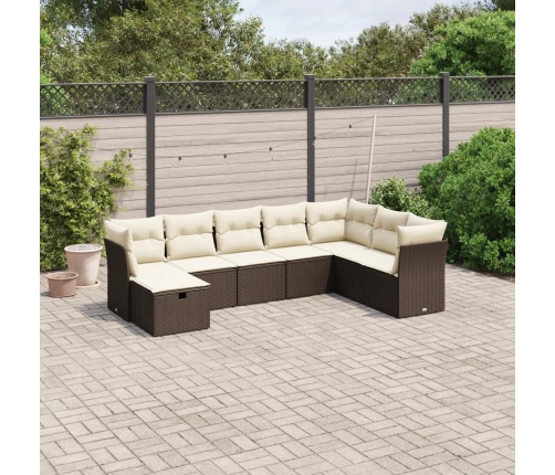 Set sofás de jardín 8 piezas y cojines ratán sintético marrón