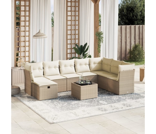 Set de sofás de jardín 9 pzas con cojines ratán sintético beige
