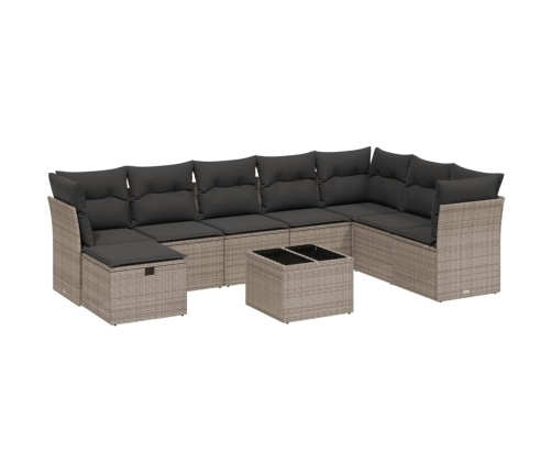 Set de muebles de jardín 9 pzas y cojines ratán sintético gris