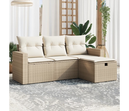 Juego de sofás jardín con cojines 4 pzas ratán sintético beige
