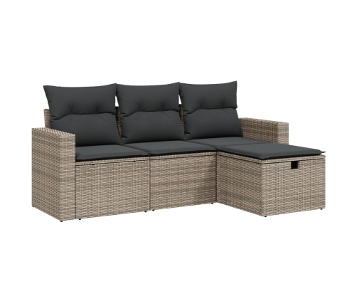 Set de sofás de jardín 4 pzas y cojines ratán sintético gris