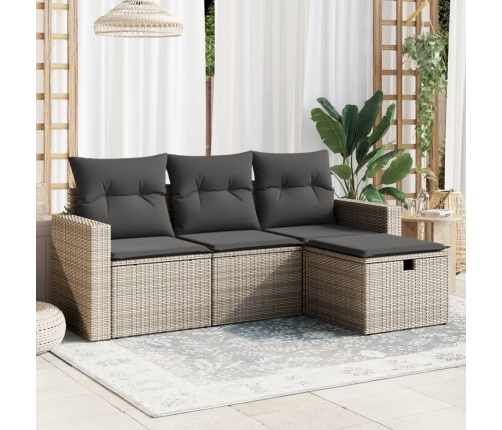 Set de sofás de jardín 4 pzas y cojines ratán sintético gris