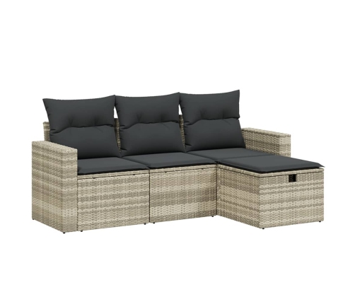 Set de sofás de jardín 4 pzas y cojines ratán sintético gris