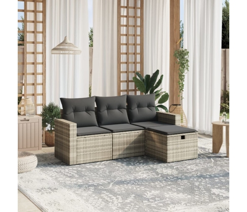 Set de sofás de jardín 4 pzas y cojines ratán sintético gris