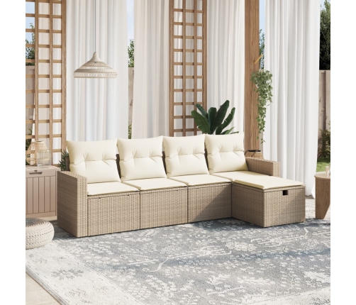 Juego de sofás jardín con cojines 5 pzas ratán sintético beige