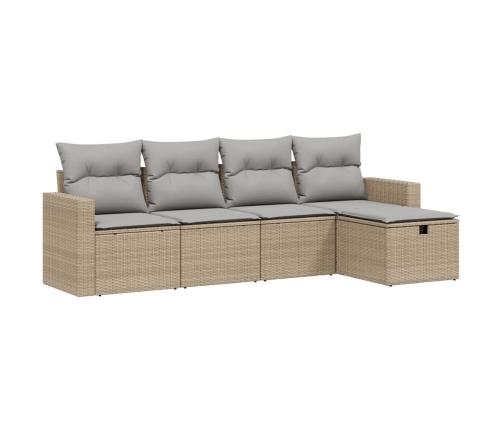 Juego de sofás jardín con cojines beige mezcla 5 pzas ratán PE