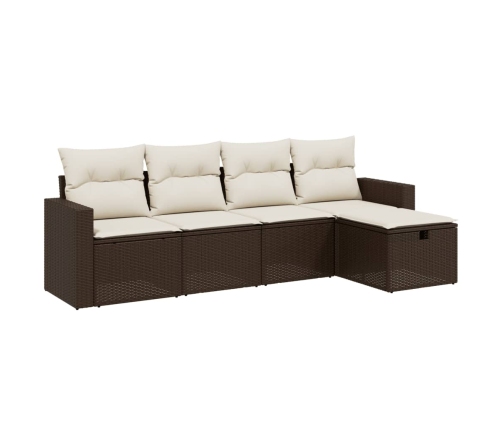 Set comedor de jardín 5 piezas y cojines ratán sintético marrón