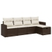 Set comedor de jardín 5 piezas y cojines ratán sintético marrón