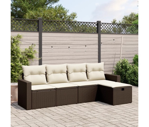 Set comedor de jardín 5 piezas y cojines ratán sintético marrón