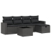 Set de sofás de jardín 6 piezas y cojines ratán sintético negro