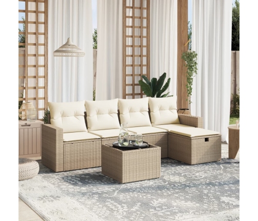Juego de sofás jardín con cojines 6 pzas ratán sintético beige