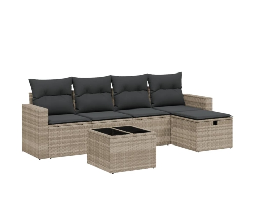 Set de sofás de jardín 6 pzas y cojines ratán sintético gris