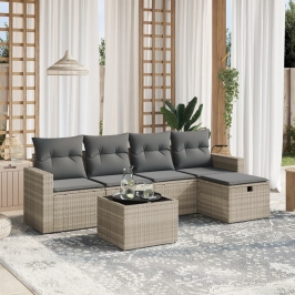 Set de sofás de jardín 6 pzas y cojines ratán sintético gris