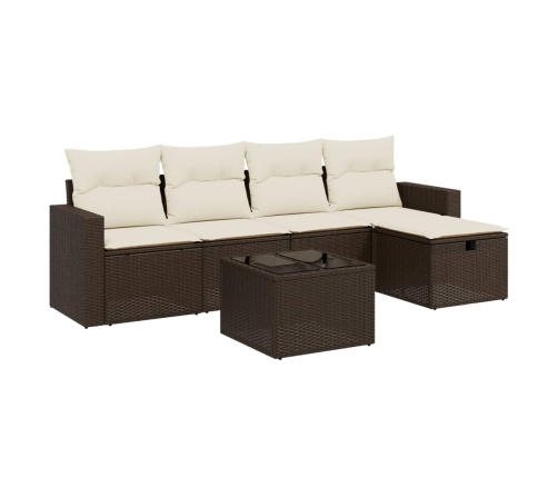 Set sofás de jardín 6 piezas y cojines ratán sintético marrón