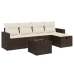 Set sofás de jardín 6 piezas y cojines ratán sintético marrón