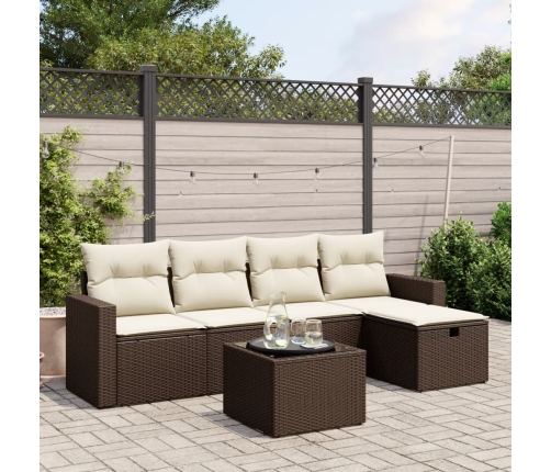 Set sofás de jardín 6 piezas y cojines ratán sintético marrón