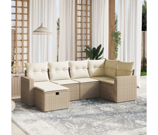 Juego de sofás jardín con cojines 6 pzas ratán sintético beige