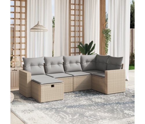 Juego de sofás jardín con cojines beige mezcla 6 pzas ratán PE