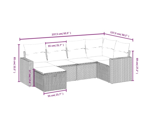 Set de muebles de jardín 6 pzas y cojines ratán sintético gris