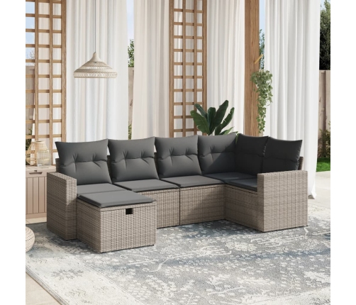 Set de muebles de jardín 6 pzas y cojines ratán sintético gris
