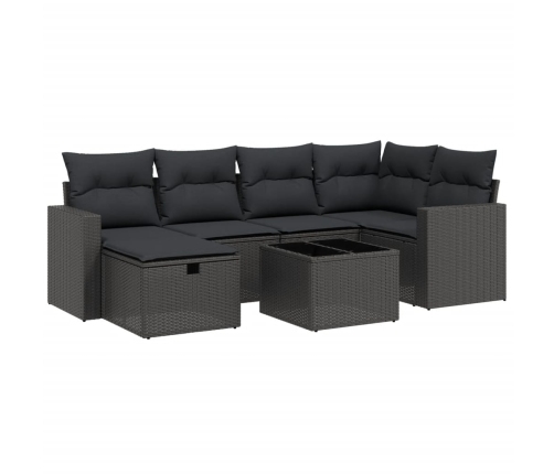 Set de comedor de jardín 7 pzas y cojines ratán sintético negro