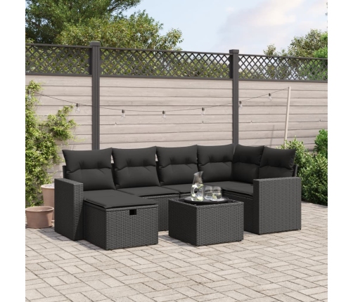 Set de comedor de jardín 7 pzas y cojines ratán sintético negro