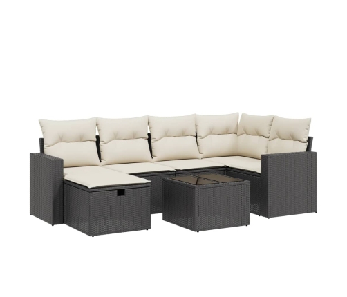 Set de comedor de jardín 7 pzas y cojines ratán sintético negro
