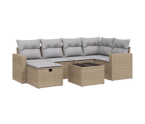 Juego de sofás jardín con cojines beige mezcla 7 pzas ratán PE