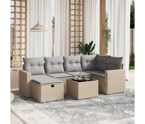 Juego de sofás jardín con cojines beige mezcla 7 pzas ratán PE