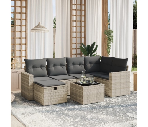 Set de sofás de jardín 7 pzas con cojines ratán PE gris claro