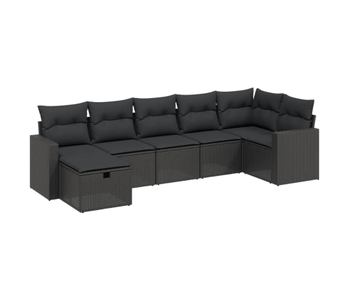 Set de comedor de jardín 7 pzas y cojines ratán sintético negro