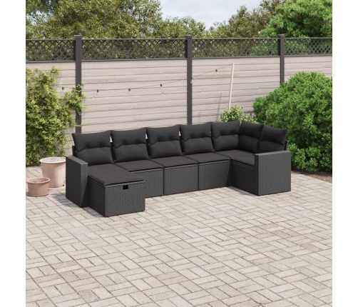 Set de comedor de jardín 7 pzas y cojines ratán sintético negro