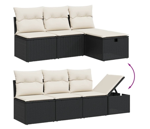 Set de comedor de jardín 7 pzas y cojines ratán sintético negro