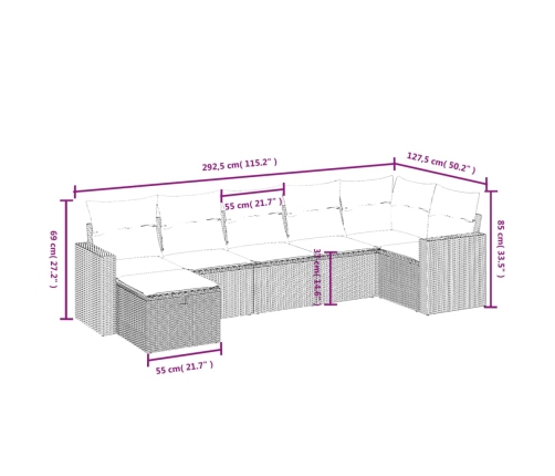 Set de comedor de jardín 7 pzas y cojines ratán sintético negro